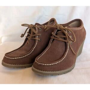 SPERRY Stella Keel Brown Suede Leather Lace-up Bootie Wedge Heel Shoes Size 7.5